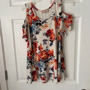 Floral Print Cold Shoulder Blouse